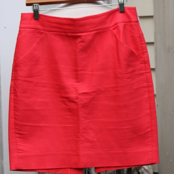 J Crew Petite The Pencil Skirt Campbell Red Orange Cotton Classic Skirt Sz 8P - Picture 1 of 6
